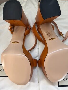 Tan Leather Block Heel Sandals - Women's